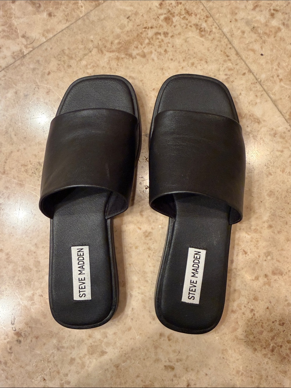 Steve Madden Black Leather Slide Sandals